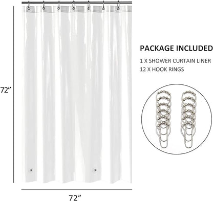 LOVTEX Clear Shower Curtain Liner with 12 Hooks