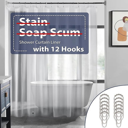 LOVTEX Clear Shower Curtain Liner with 12 Hooks